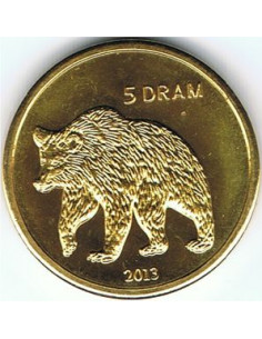Awers monety Republika Górskiego Karabachu 5 Dram 2013 Niedźwiedź 2