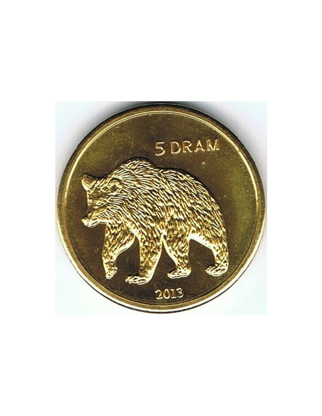 Rewers monety Republika Górskiego Karabachu 5 Dram 2013 Niedźwiedź