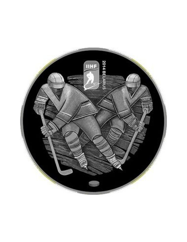 Awers monety Białoruś 20 Rubli 2013 Mistrzostwa świata w hokeju na lodzie 2014. CziżowskaAriena