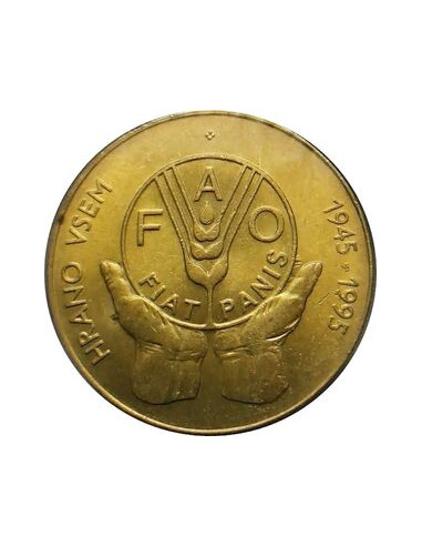 Awers monety 5 Tolarów 1995 50. rocznica powstania F.A.O.