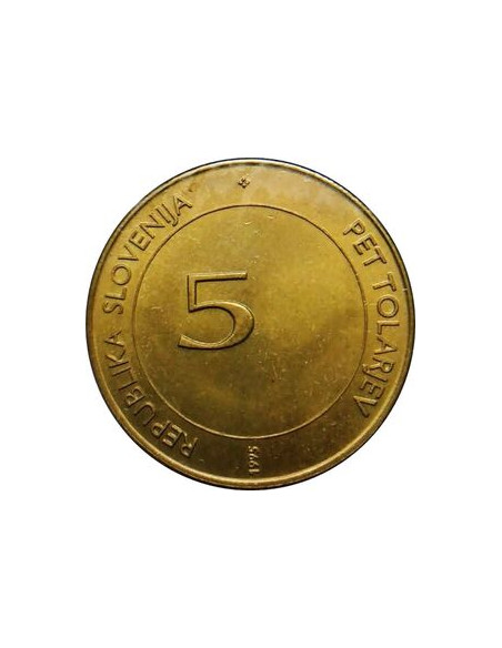 Rewers monety Słowenia 5 Tolarów 1995 50. rocznica powstania F.A.O.