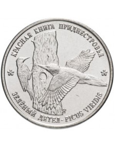 Awers monety Naddniestrze 1 Rubel 2018 Czerwona księga Naddniestrza Dzięcioł zielony