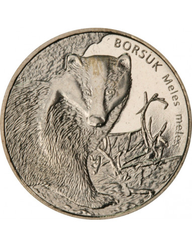 Awers monety 2 zł 2011 Zwierzęta świata – borsuk Meles meles