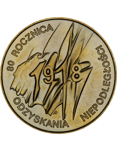 Awers monety 2 zł 1998 80. Rocznica Odzyskania Niepodległości