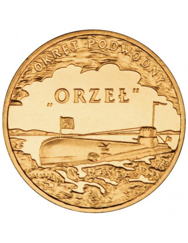 Awers monety 2 zł 2012 Polskie okręty: Okręt podwodny „Orzeł”