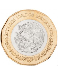 Awers monety Meksyk 20 Peso 2022 100. rocznica przybycia mennonitów do Meksyku