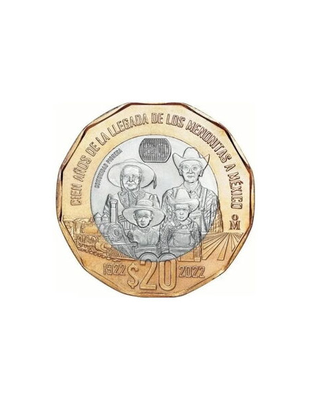 Rewers monety Meksyk 20 Peso 2022 100. rocznica przybycia mennonitów do Meksyku