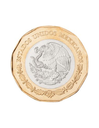 Awers monety 20 Peso 2021 500. rocznica upadku Tenochtitlanu