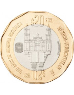 Awers monety Meksyk 20 Peso 2021 500. rocznica upadku Tenochtitlanu 2