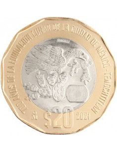 Awers monety Meksyk 20 Peso 2021 700. rocznica założenia Tenochtitlanu 2