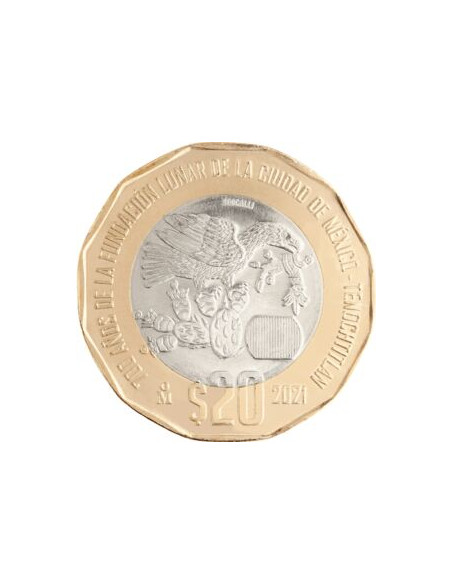 Rewers monety Meksyk 20 Peso 2021 700. rocznica założenia Tenochtitlanu