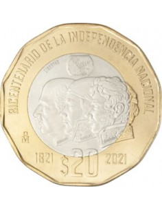 Awers monety Meksyk 20 Peso 2021 200lecie niepodległości 2