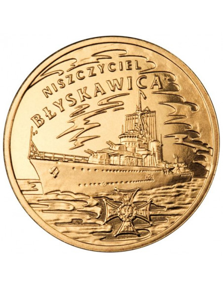 Awers monety 2 zł 2012 Polskie okręty: Niszczyciel „Błyskawica”