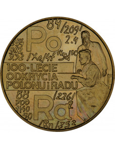 Awers monety 2 zł 1998 100lecie odkrycia radu i polonu