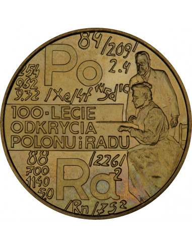 Awers monety 2 zł 1998 100lecie odkrycia radu i polonu