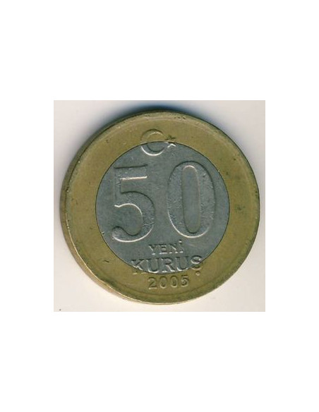 Rewers monety Turcja 50 Nowych Kuruszy 2005