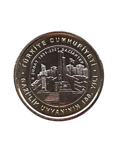 Awers monety Turcja 1 Lira 2021100 lat Gaziantepu