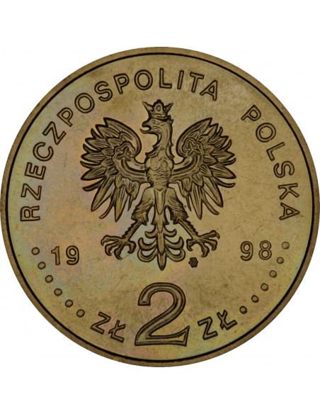 Rewers monety 2 zł 1998 100lecie odkrycia radu i polonu