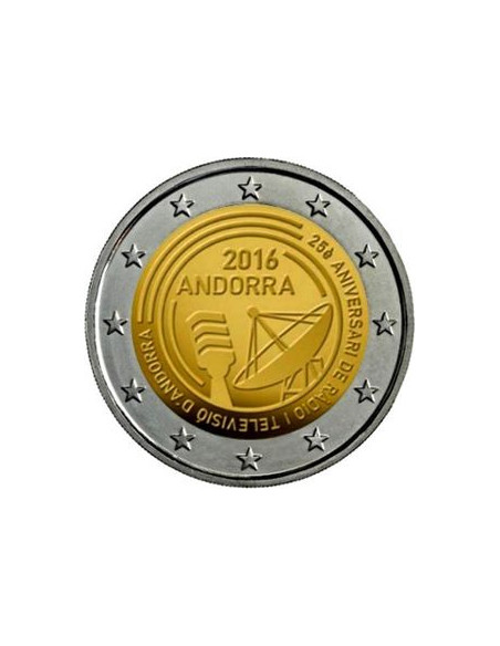 Rewers monety Andora 2 euro 2016 25lecie powstanie publicznego Andorskiego Radia i Telewizji