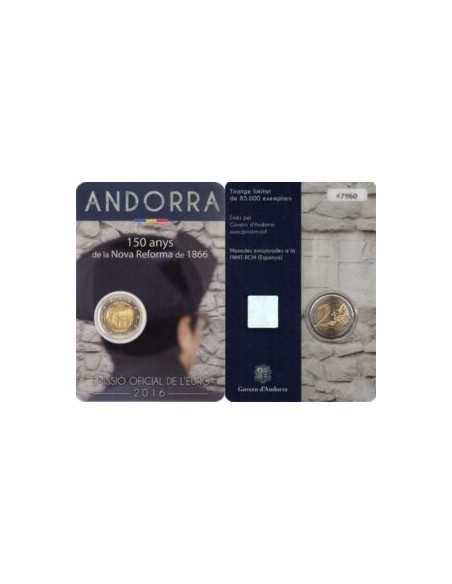 Awers monety Andora 2 euro 2016 50 rocznica wprowadzenia Nowej Reformy w 1866 roku