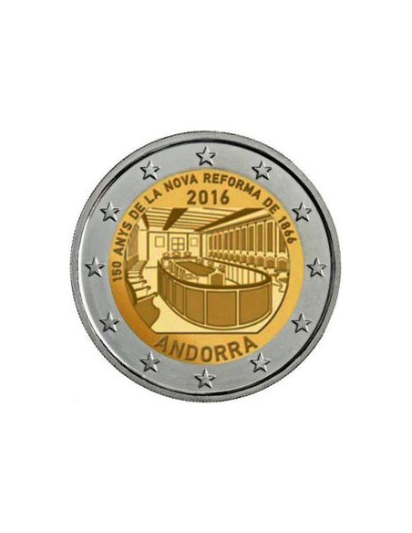 Rewers monety Andora 2 euro 2016 50 rocznica wprowadzenia Nowej Reformy w 1866 roku
