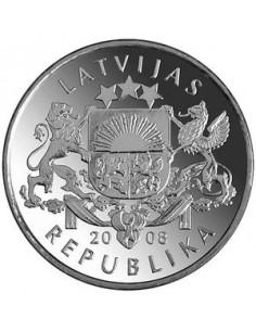 Awers monety Łotwa 1 Łat 2008 Lilia wodna