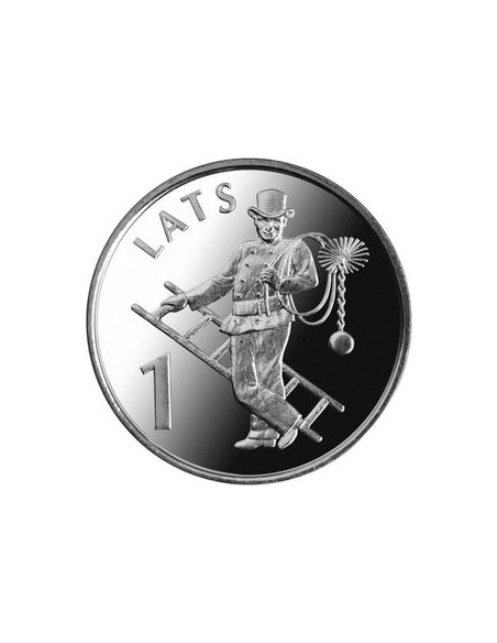 Rewers monety Łotwa 1 Łat 2008 Kominiarz