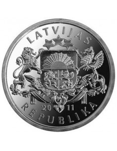 Awers monety Łotwa 1 Łat 2011 Kufel z piwem