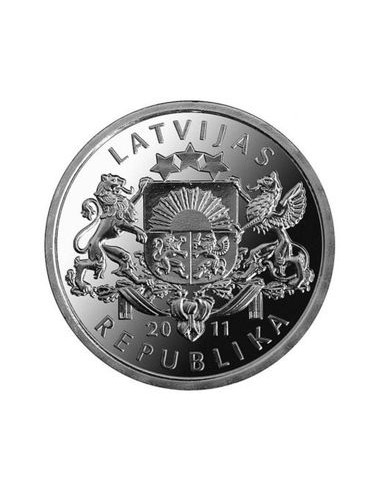 Awers monety Łotwa 1 Łat 2011 Kufel z piwem