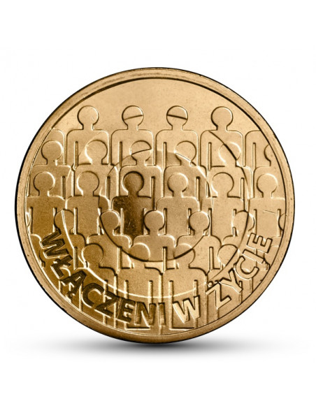 Awers monety 2 zł 2013 50lecie działalności Polskiego Stowarzyszenia na Rzecz Osób z Upośledzeniem Umysłowym