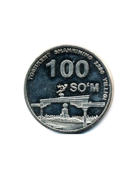 Rewers monety Uzbekistan 100 Sumów 2009 2200 rocznica Taszkentu Pomnik niepodległości