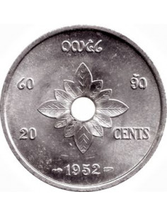 Awers monety Laos 20 Centymów 1952 2