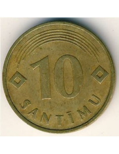 Awers monety Łotwa 10 Santimi 1992 2