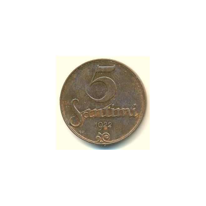 Rewers monety Łotwa 5 Santimi 1922