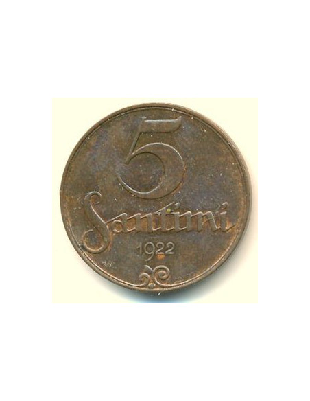 Rewers monety Łotwa 5 Santimi 1922