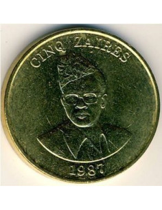 Awers monety Zair 5 Zaire 1987