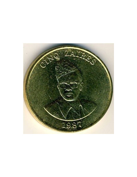 Awers monety Zair 5 Zaire 1987