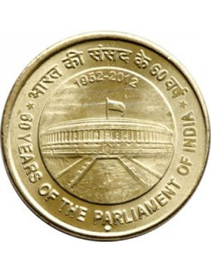 Awers monety Indie 5 Rupi 2012 60 lat parlamentu w Indiach