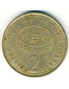Awers monety Macedonia Północna 2 Denary 1995 50. rocznica powstania F.A.O. 2