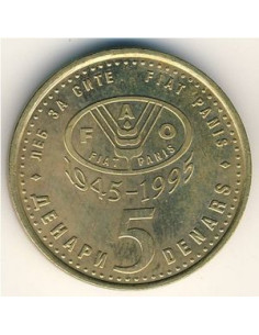 Awers monety Macedonia Północna 5 Denar 1995 50. rocznica powstania F.A.O. 2