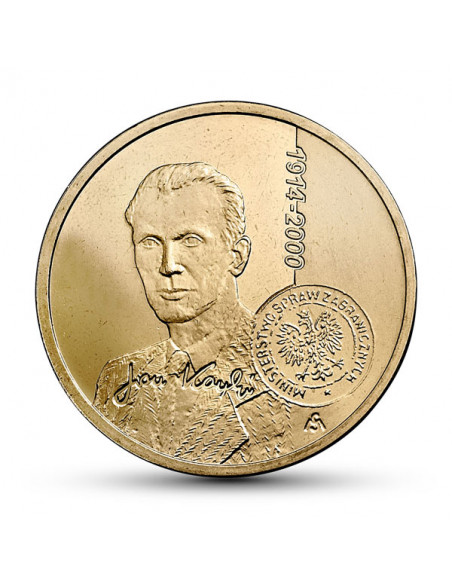 Awers monety 2 zł 2014 100. rocznica urodzin Jana Karskiego