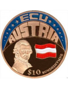 Awers monety Liberia 10 Dolarów 2001 ECU Austria
