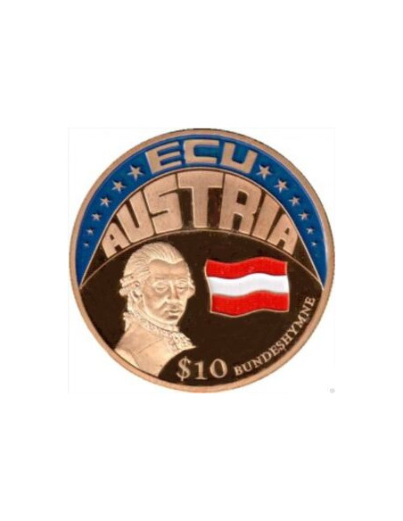 Awers monety Liberia 10 Dolarów 2001 ECU Austria