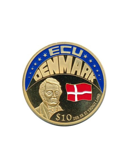 Awers monety Liberia 10 Dolarów 2001 ECU Dania