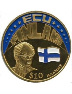 Awers monety Liberia 10 Dolarów 2001 ECU Finlandia