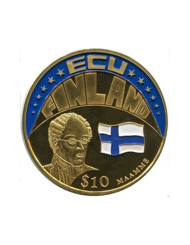 Awers monety Liberia 10 Dolarów 2001 ECU Finlandia