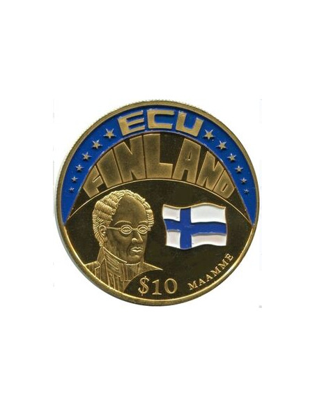 Awers monety Liberia 10 Dolarów 2001 ECU Finlandia