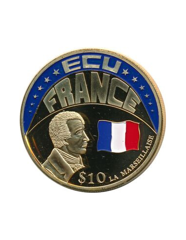 Awers monety Liberia 10 Dolarów 2001 ECU Francja