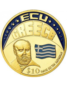 Awers monety Liberia 10 Dolarów 2001 ECU Grecja