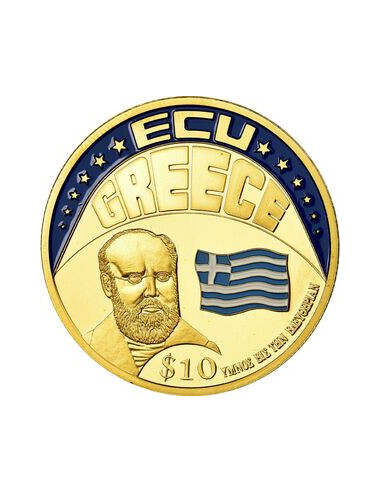 Awers monety Liberia 10 Dolarów 2001 ECU Grecja